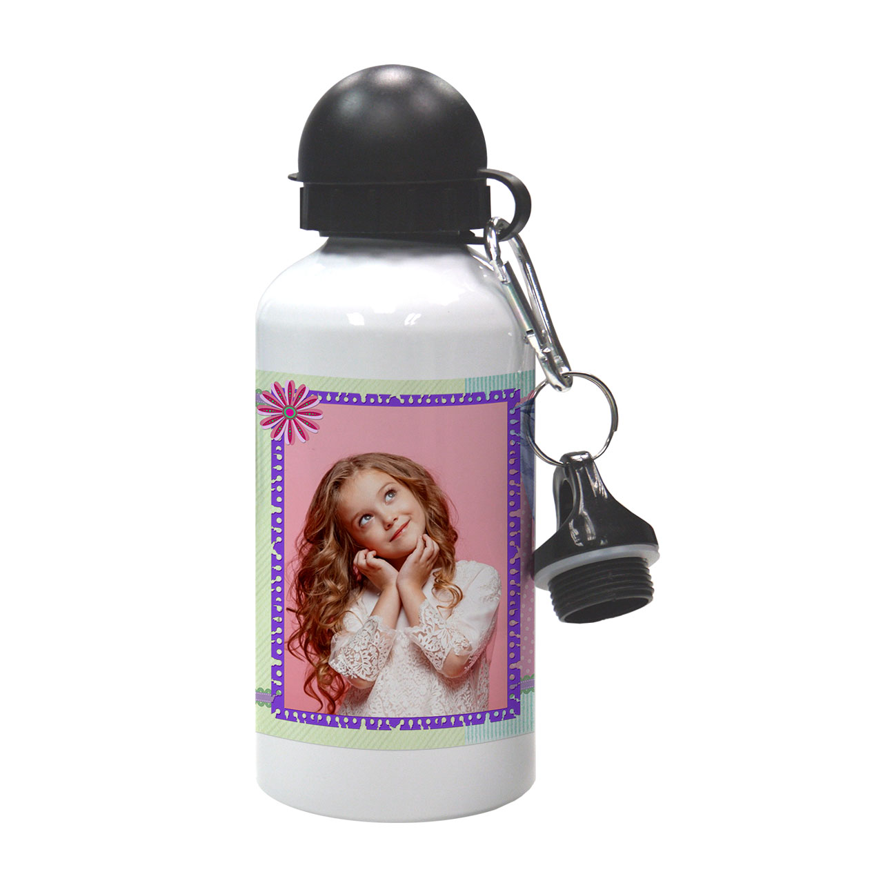 Botella d' alumini personalitzada amb dos taps i mosquetó | i-moments Botella d' alumini personalitzada amb dos taps i mosquetó - imatge 2