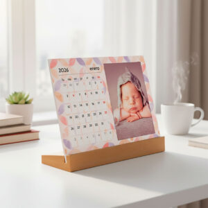 Calendario de Mesa con Base de Madera Personalizado